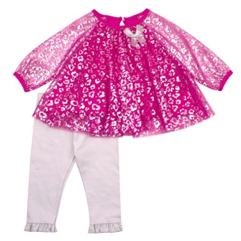 Pink Foil Leopard Puff sleeve top & pink Leggings